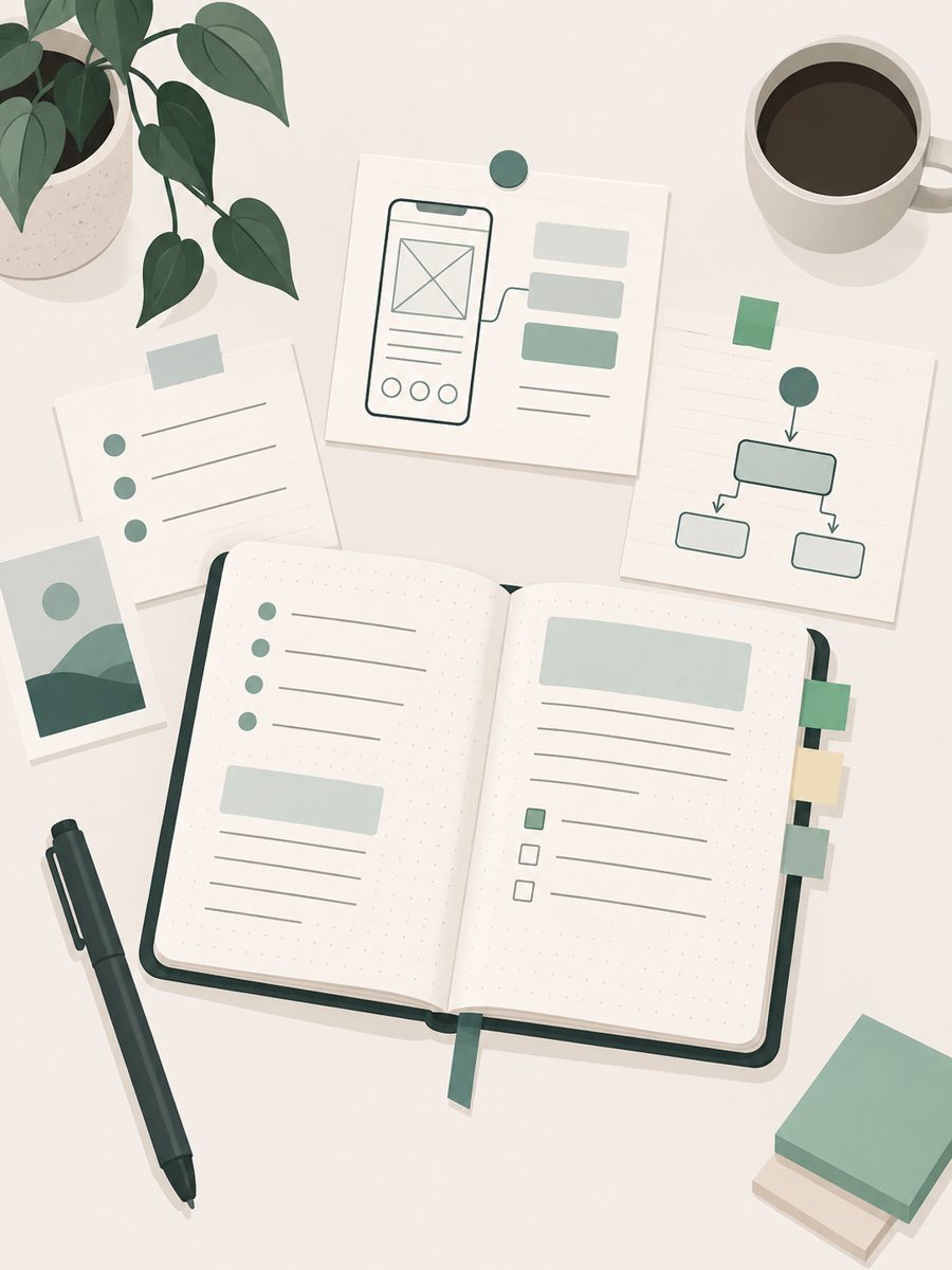 Study desk with notes and coffee